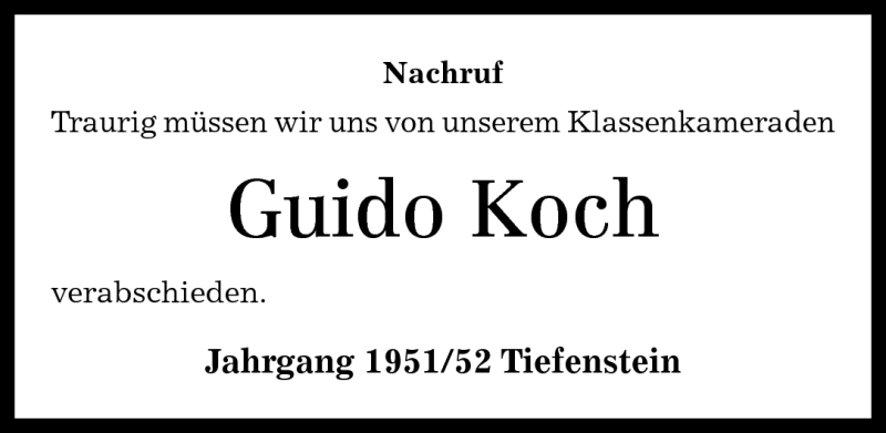 Traueranzeigen Von Guido Koch Rz Trauer De