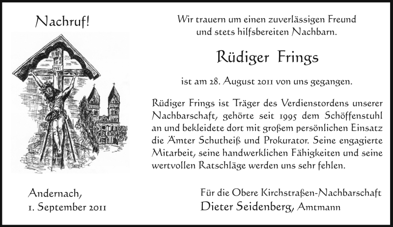 Traueranzeigen von Rüdiger Frings rz trauer de