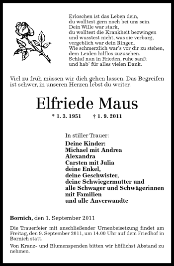 Traueranzeigen Von Elfriede Maus Rz Trauer De