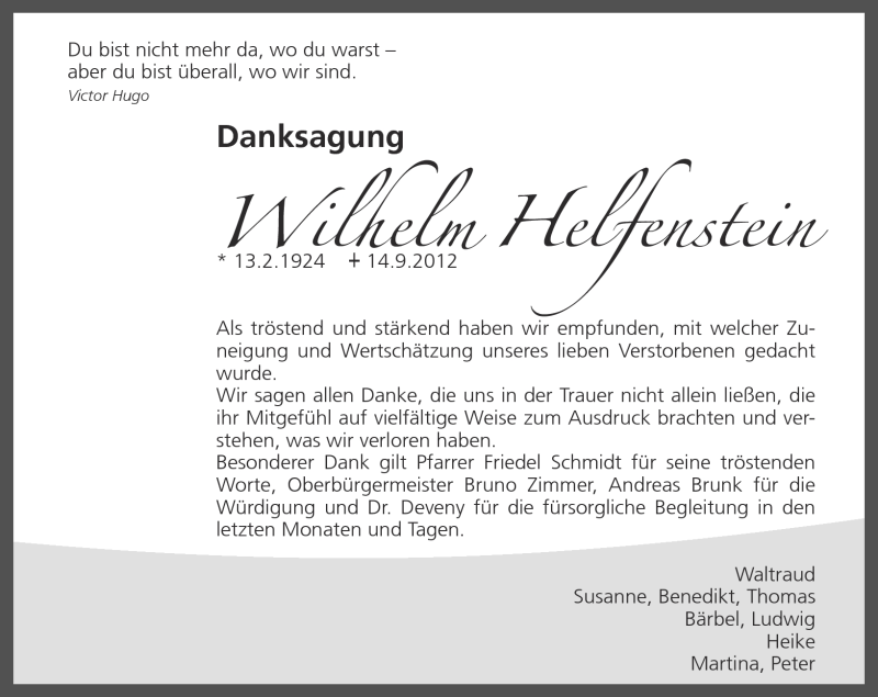 Traueranzeigen Von Wilhelm Helfenstein Rz Trauer De