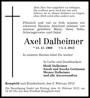 Traueranzeigen Von Axel Dalheimer Rz Trauer De