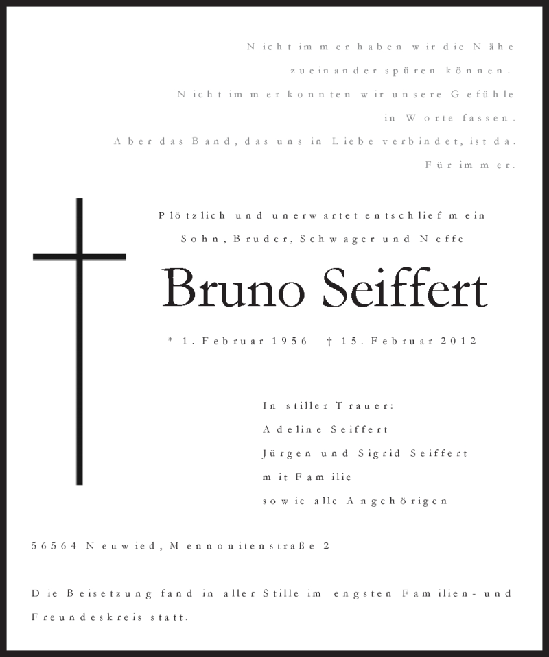 Traueranzeigen Von Bruno Seiffert Rz Trauer De