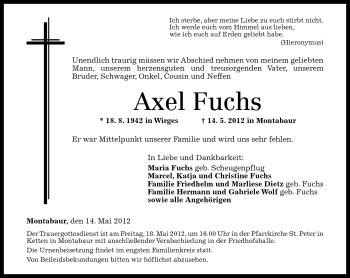 Traueranzeigen Von Axel Fuchs Rz Trauer De