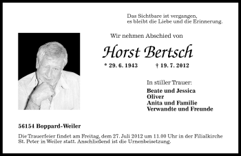 Traueranzeigen Von Horst Bertsch Rz Trauer De