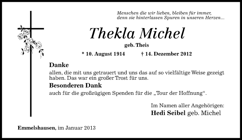 Traueranzeigen Von Thekla Michel Rz Trauer De