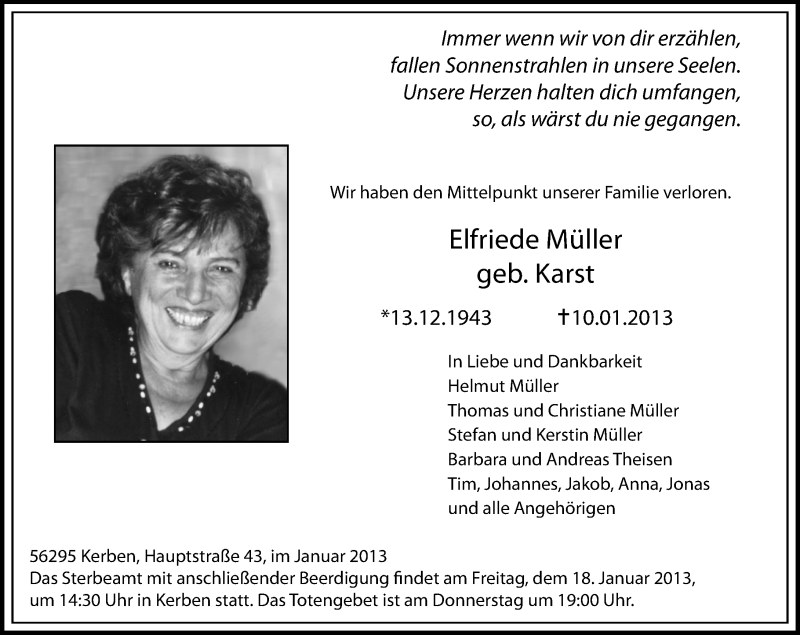 Traueranzeigen Von Elfriede M Ller Rz Trauer De