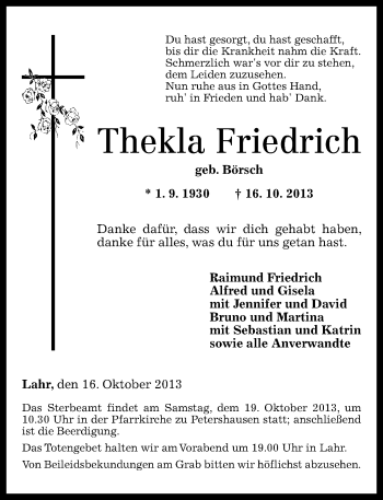 Traueranzeigen Von Thekla Friedrich Rz Trauer De