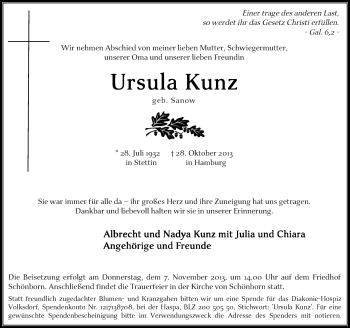 Traueranzeigen Von Ursula Kunz Rz Trauer De