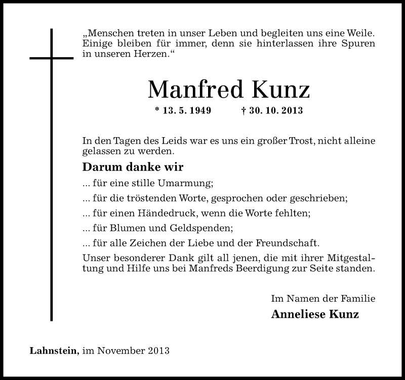 Traueranzeigen Von Manfred Kunz Rz Trauer De