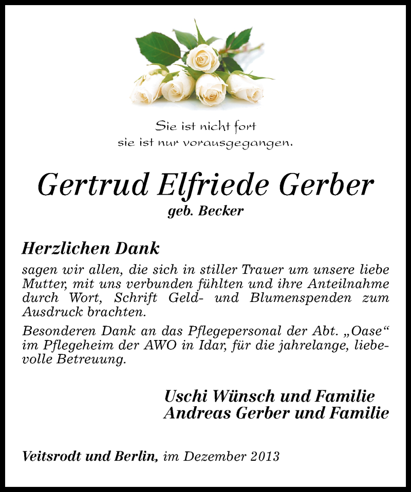 Traueranzeigen Von Gertrud Gerber Rz Trauer De