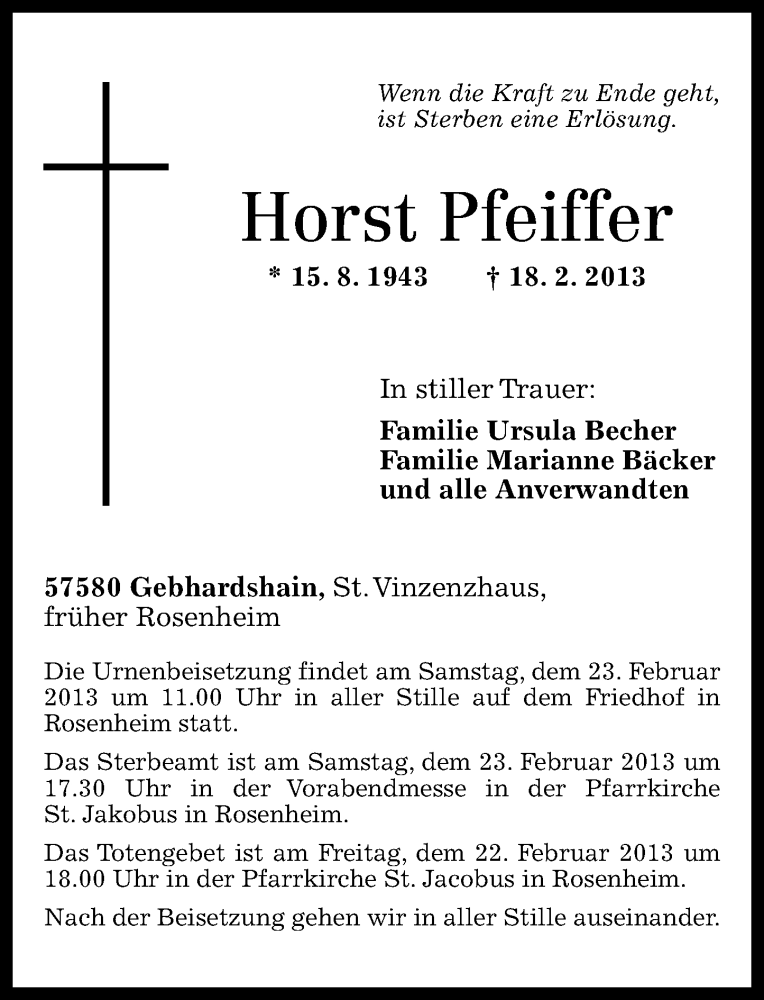 Traueranzeigen Von Horst Pfeiffer Rz Trauer De