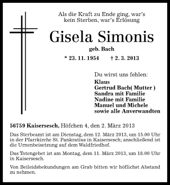 Traueranzeigen Von Gisela Simonis Rz Trauer De