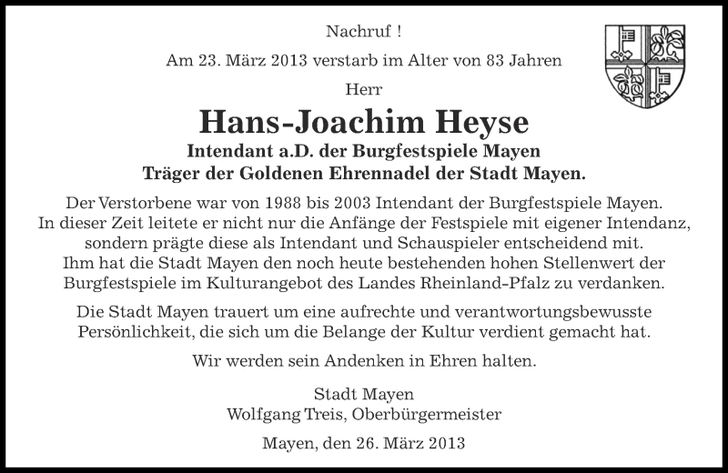 Traueranzeigen Von Hans Joachim Heyse Rz Trauer De