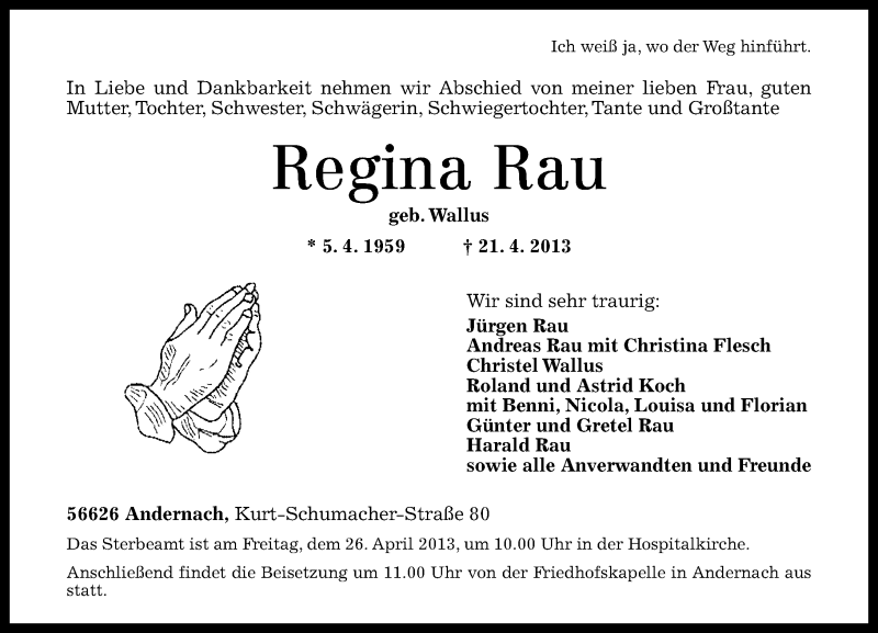 Traueranzeigen Von Regina Rau Rz Trauer De