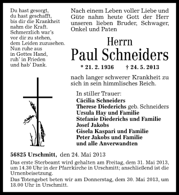 Traueranzeigen Von Paul Schneiders Rz Trauer De