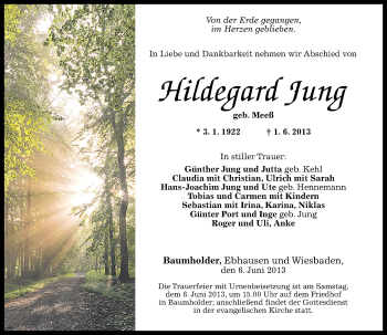 Traueranzeigen Von Hildegard Jung Rz Trauer De