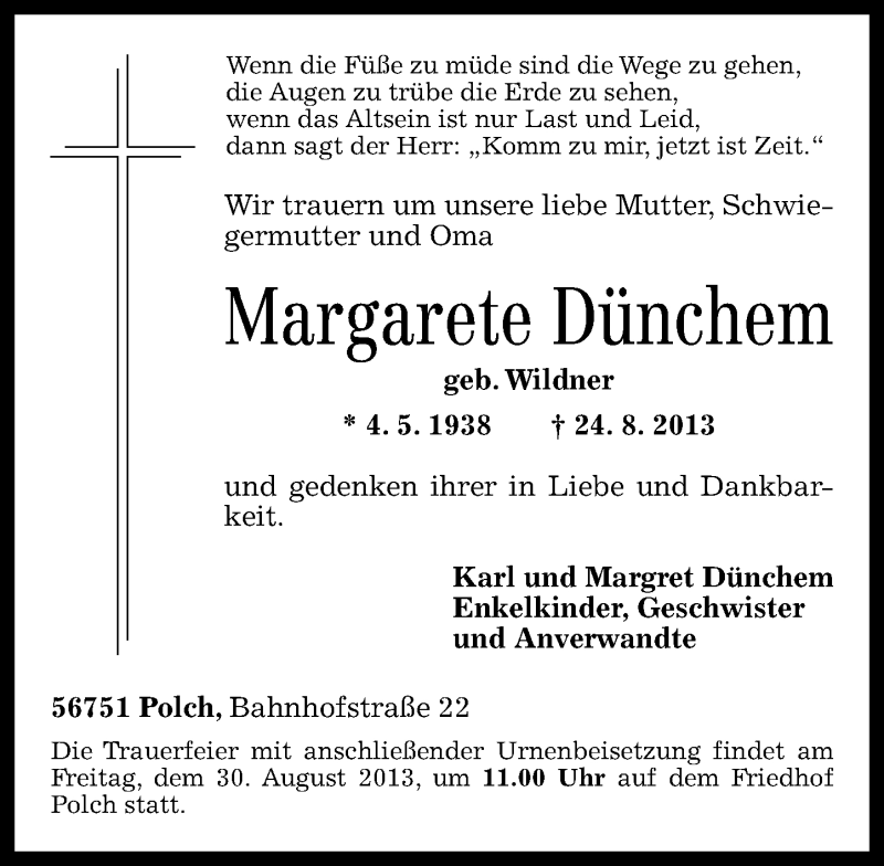 Traueranzeigen Von Margarethe D Nchem Rz Trauer De