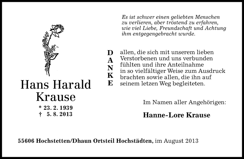 Traueranzeigen Von Hans Harald Krause Rz Trauer De