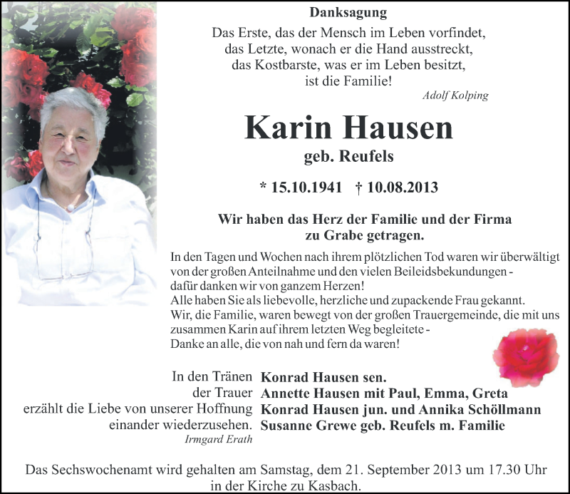 Traueranzeigen Von Katrin Hausen Rz Trauer De