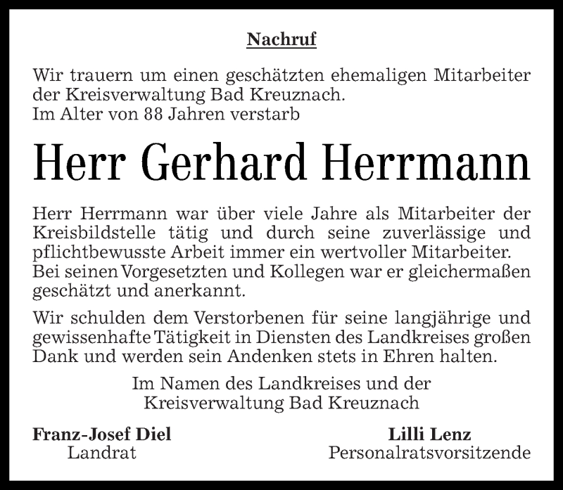 Traueranzeigen Von Gerhard Herrmann Rz Trauer De