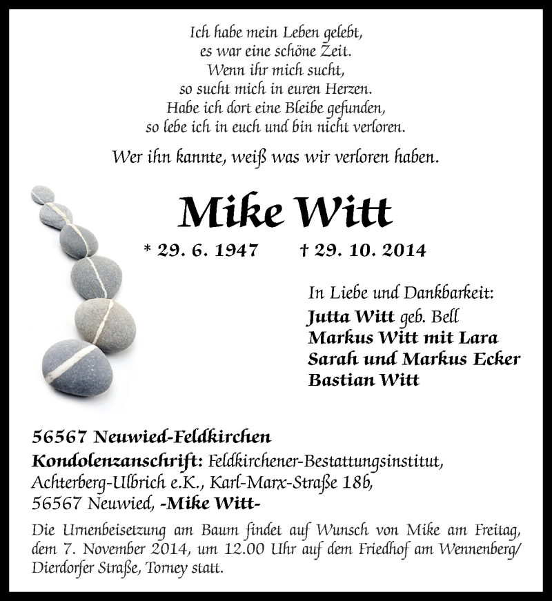 Traueranzeigen Von Mike Witt Rz Trauer De