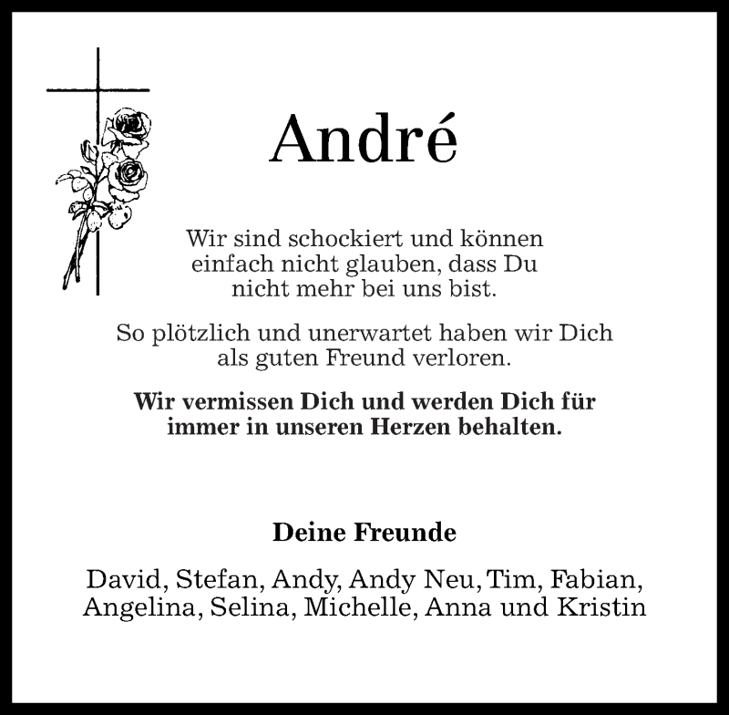 Traueranzeigen Von Andre Rz Trauer De