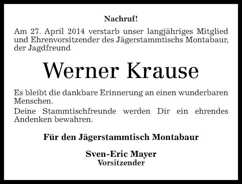 Traueranzeigen Von Werner Krause Rz Trauer De