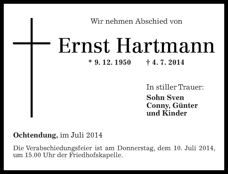 Traueranzeigen Von Ernst Hartmann Rz Trauer De