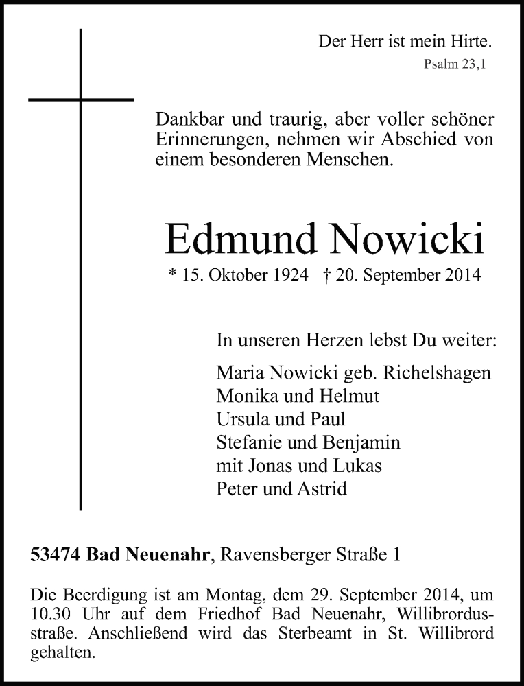 Traueranzeigen Von Edmund Nowicki Rz Trauer De