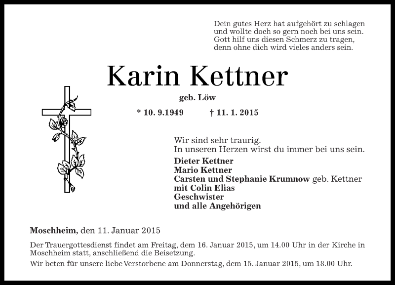 Traueranzeigen Von Karin Kettner Rz Trauer De