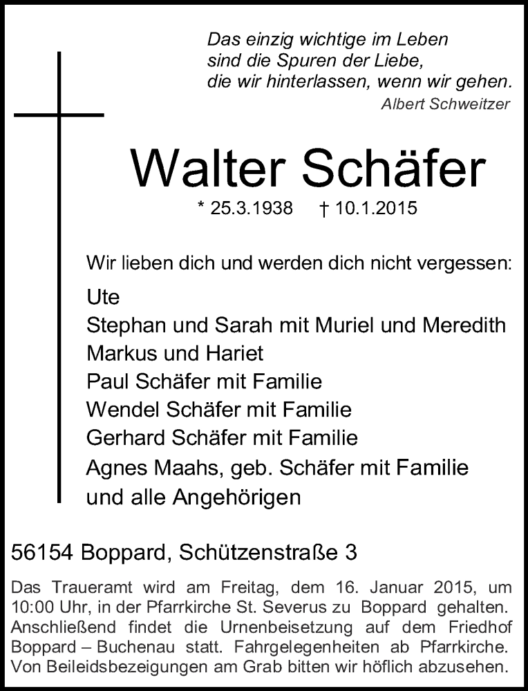 Traueranzeigen Von Walter Sch Fer Rz Trauer De