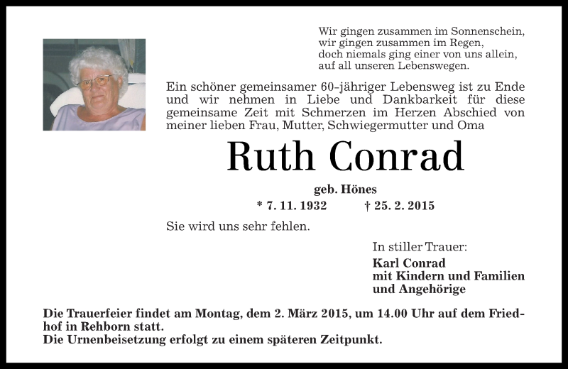 Traueranzeigen Von Ruth Conrad Rz Trauer De