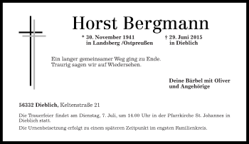 Traueranzeigen Von Horst Bergmann Rz Trauer De