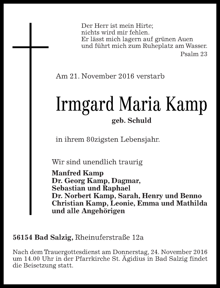 Traueranzeigen Von Irmgard Maria Kamp Rz Trauer De