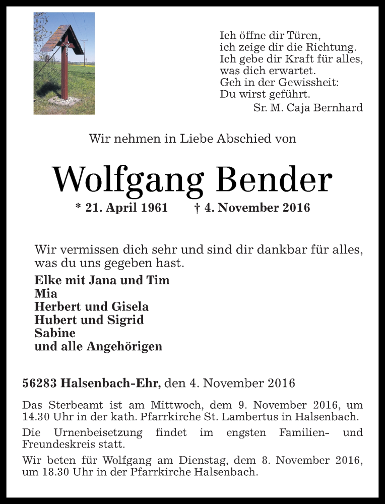 Traueranzeigen Von Wolfgang Bender Rz Trauer De