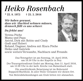 Traueranzeigen Von Heiko Rosenbach Rz Trauer De