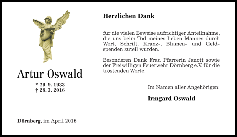 Traueranzeigen Von Artur Oswald Rz Trauer De