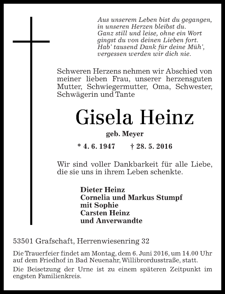 Traueranzeigen Von Gisela Heinz Rz Trauer De