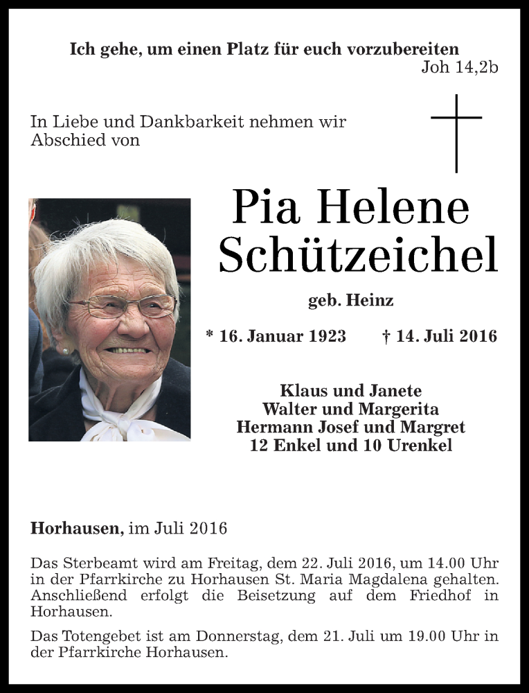 Traueranzeigen von Pia Helene Schützeichel rz trauer de