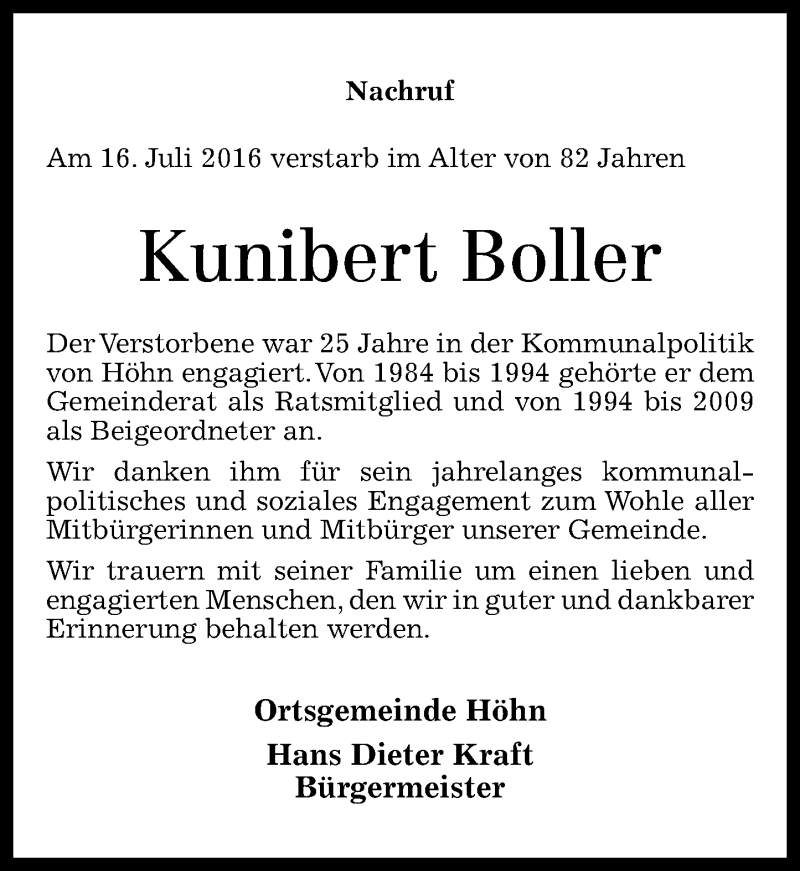 Traueranzeigen Von Kunibert Boller Rz Trauer De