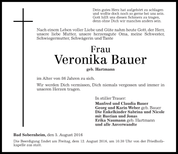 Traueranzeigen Von Veronika Bauer Rz Trauer De