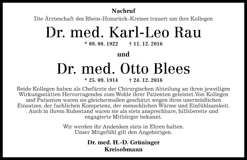 Traueranzeigen Von Karl Leo Rau Rz Trauer De