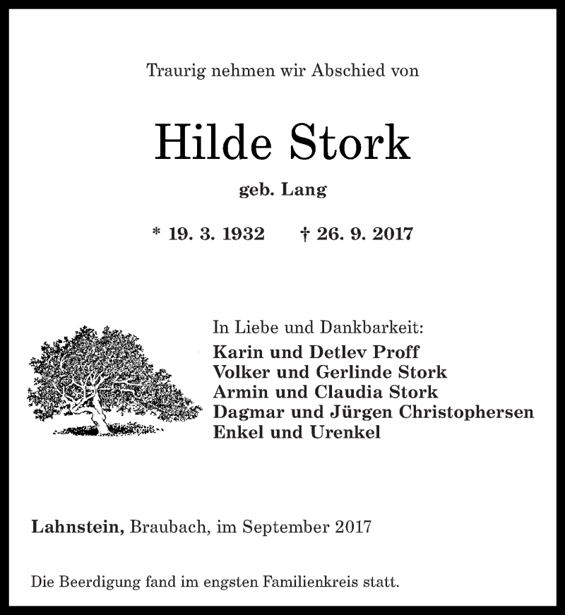 Traueranzeigen Von Hilde Storck Rz Trauer De