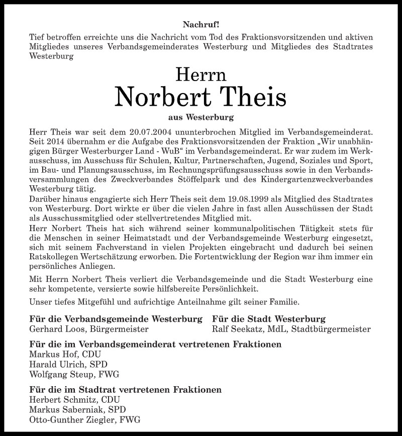 Traueranzeigen Von Norbert Theis Rz Trauer De