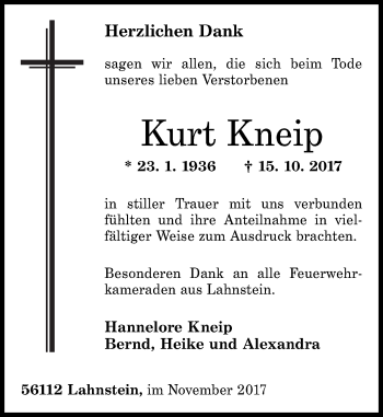 Traueranzeigen Von Kurt Kneip Rz Trauer De