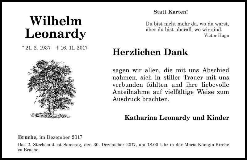 Traueranzeigen Von Wilhelm Leonardy Rz Trauer De