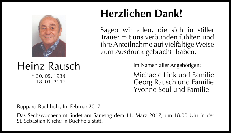 Traueranzeigen Von Heinz Rausch Rz Trauer De