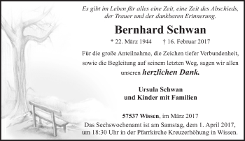 Traueranzeigen Von Bernhard Schwan Rz Trauer De