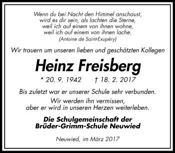 Traueranzeigen Von Heinz Freisberg Rz Trauer De