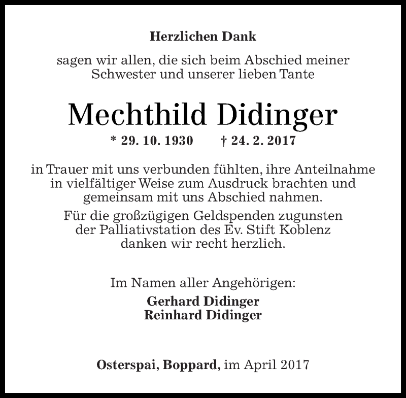 Traueranzeigen Von Mechthild Didinger Rz Trauer De